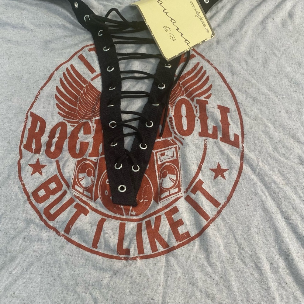 Vintage Havana Gray Lace-Up Rock and Roll Graphic Tee Very Oversized Sz Small
